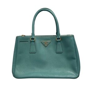 Prada Teal Leather Double-Handle Satchel with Gold Hardware